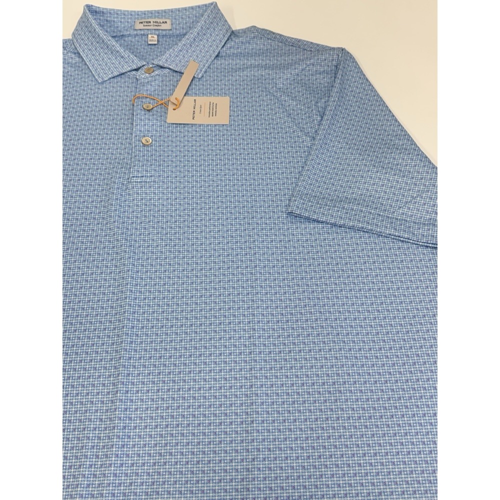 NWT Peter Millar VEGA Geometric Performance Golf Polo Shirt CBLU Blue XL $115 - Picture 6 of 10